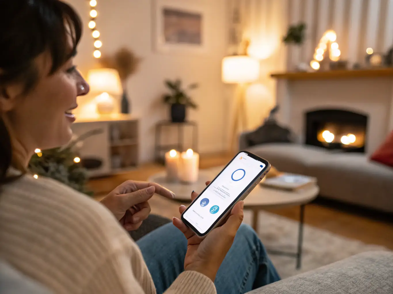 An illustration of a smartphone screen showing a friendly AI voice assistant delivering a morning wake-up call, with a sun rising in the background.